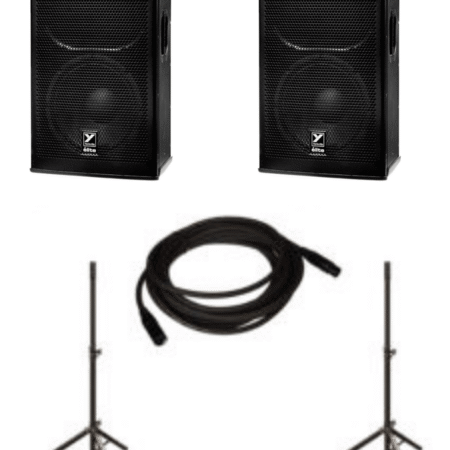 Yorkville Sound System with 2 EF12P Speakers, 2 Stands, and a Cable