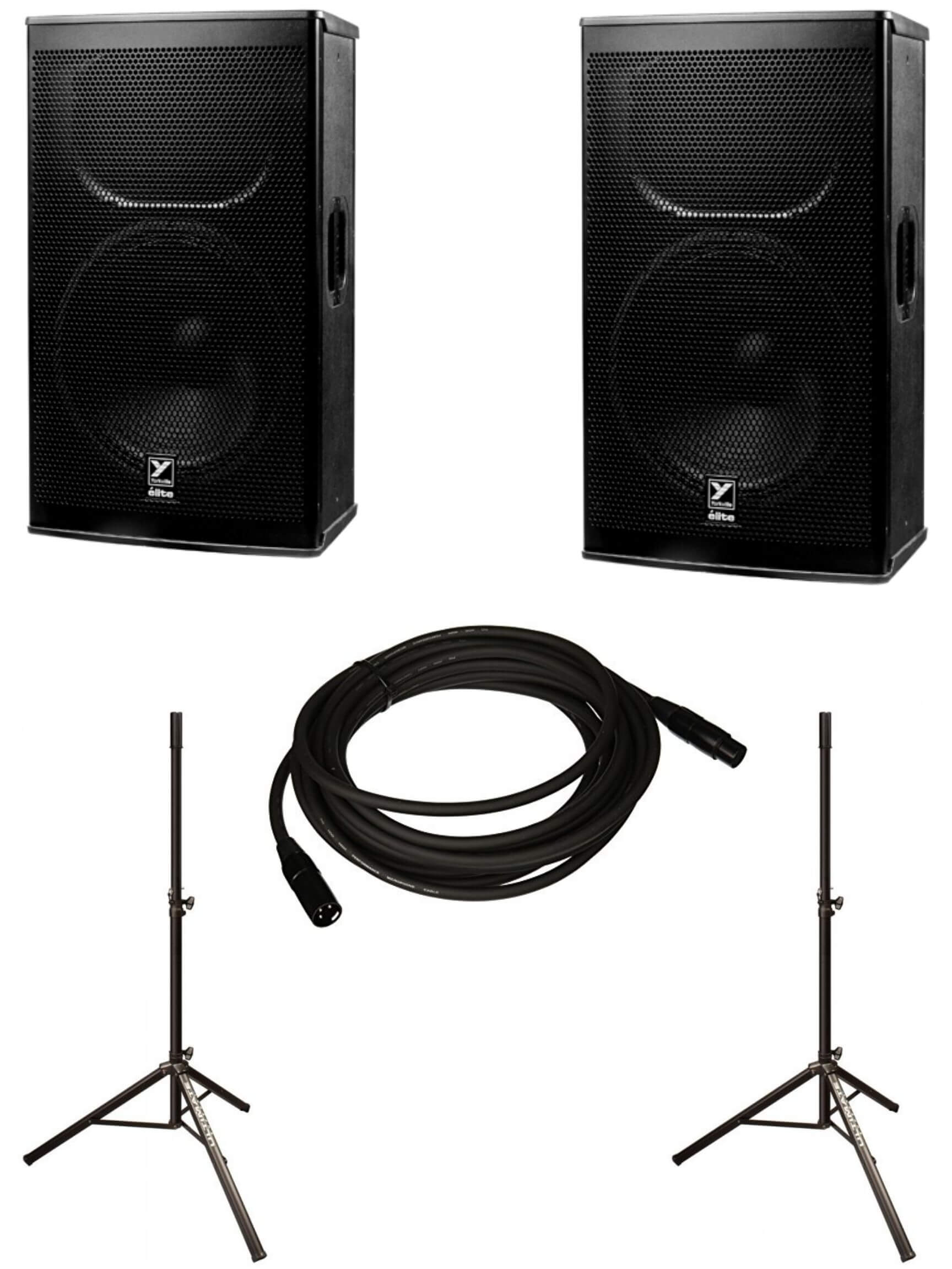 Sound System with 2 Yorkville EF15P Powered Speakers, 2 Speaker Stands, and Cable - Image 2