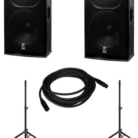 Sound System with 2 Yorkville EF15P Powered Speakers, 2 Speaker Stands, and Cable