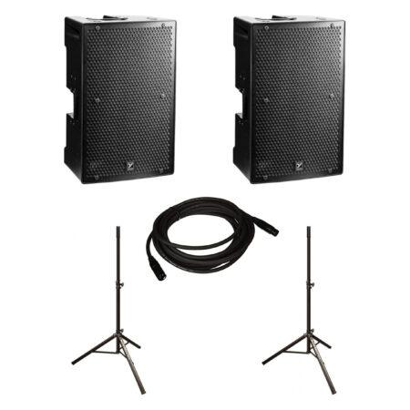 Sound System with 2 Yorkville PS12P Powered Speakers, 2 Stands, and Cable